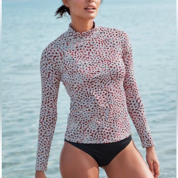 Garnet Hill Signature Rashguard, Black/White Striped, Mock Neck, Long Sleeve, M - Picture 14 of 15